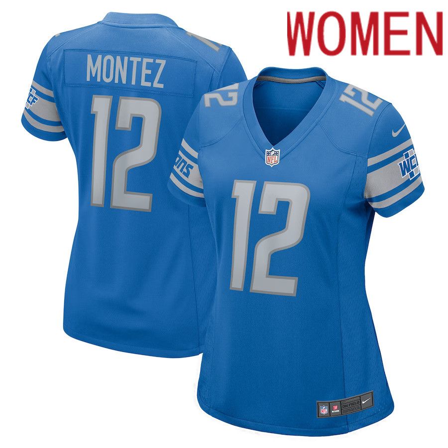 Women Detroit Lions 12 Steven Montez Nike Blue Home Game Player NFL Jersey